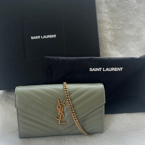 Saint Laurent Handbags - NWT Cassandre Matelasse Chain Wallet in Grain de Poudre Embossed Leather